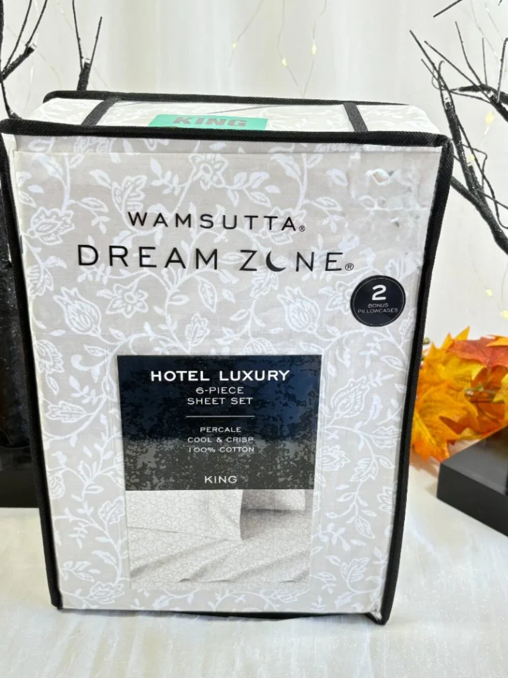 Wamsutta Dream Zone Hotel Luxury KING Sheet Set Tan Floral Cotton Percale 6PC
